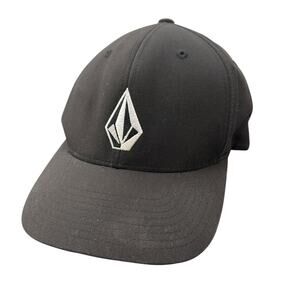 Volcom Baseball Cap Mens Black S-M Fitted Curved Brim Embroidered Logo Cotton